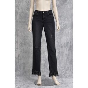 Free People Black Distressed Frayed Hem Straight Leg Jeans Womens Size 27